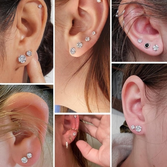 Set of 5 Pairs of Hypoallergenic Stainless Steel CZ Stud Earrings 3-8mm - NIB - Picture 2 of 4